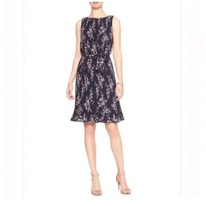 Banana Republic Sleeveless Pleated Navy Floral Dress Size M